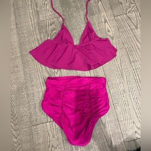 high waisted magenta ruffle bikini